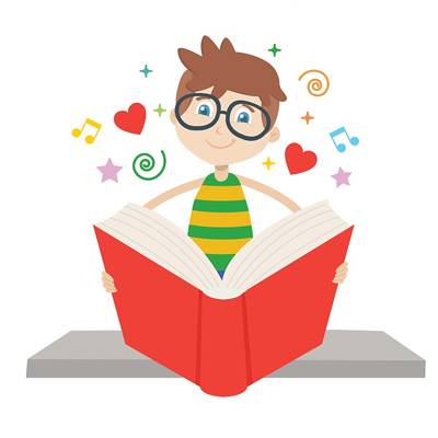 Illustration eines Schülers mit Buch in den Händen